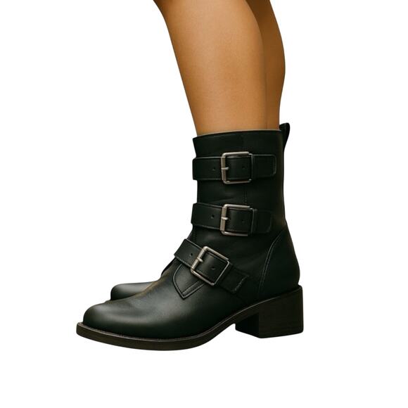 New! Lucky Brand Leather Katriny Steampunk Buckled Moto Boot - Size 7 - Picture 2 of 11